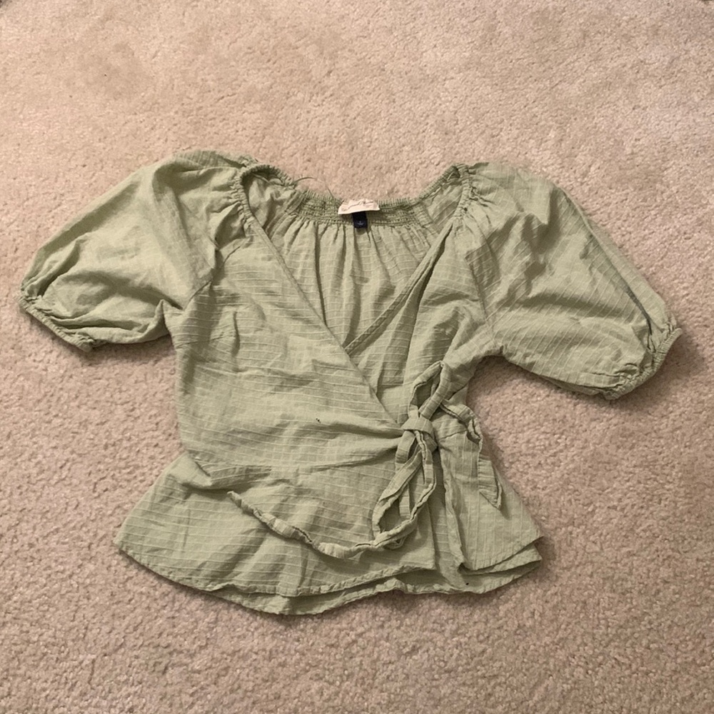 Target light green tie blouse